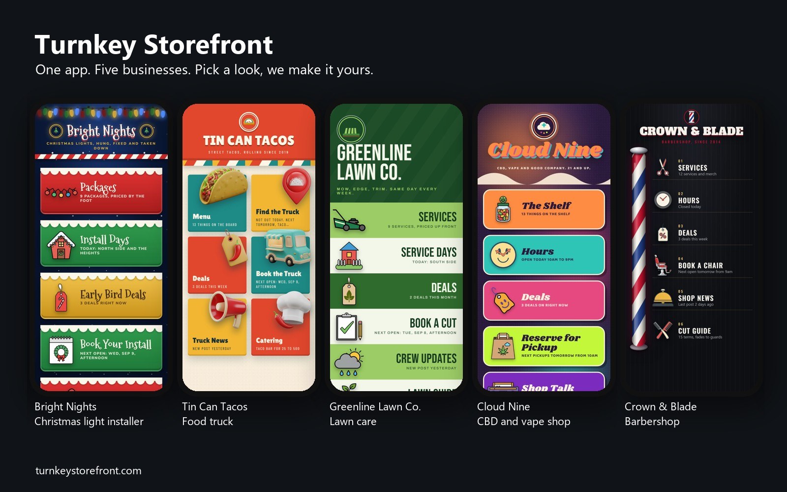 Five Turnkey Storefront demo sites